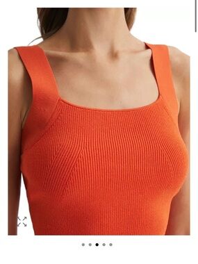 Reiss Tamara Square Neck Ribbed Tank Top Vest Orange Sleeveless designer Sz S